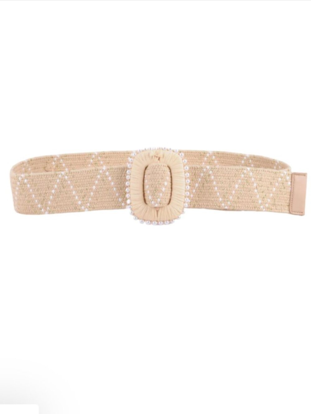 NWT MOST WANTED PEARLED BUCKLE STRETCH CHEVRON BELT - BEIGE